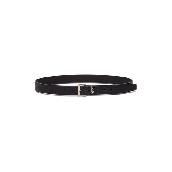 Saint Laurent Men Black Leather Belt With Logo Buckle Saint Laurent Man